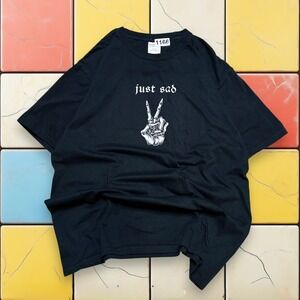 VTG Y2K Just Sad Skeleton Shirt  Mens M‎ Black Emo Grunge Punk Goth Graphic Tee